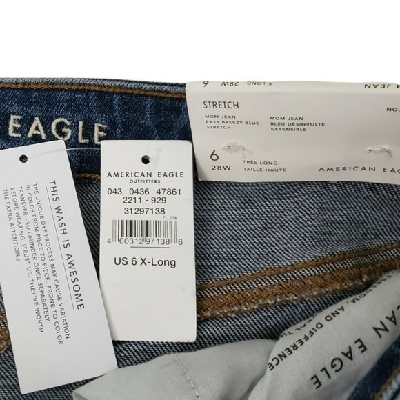 American Eagle High Rise Mom Jean 6 X-Long NWT - Picture 7 of 12